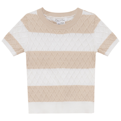 Honeycomb Stripe Knit Top Dark Almond White
