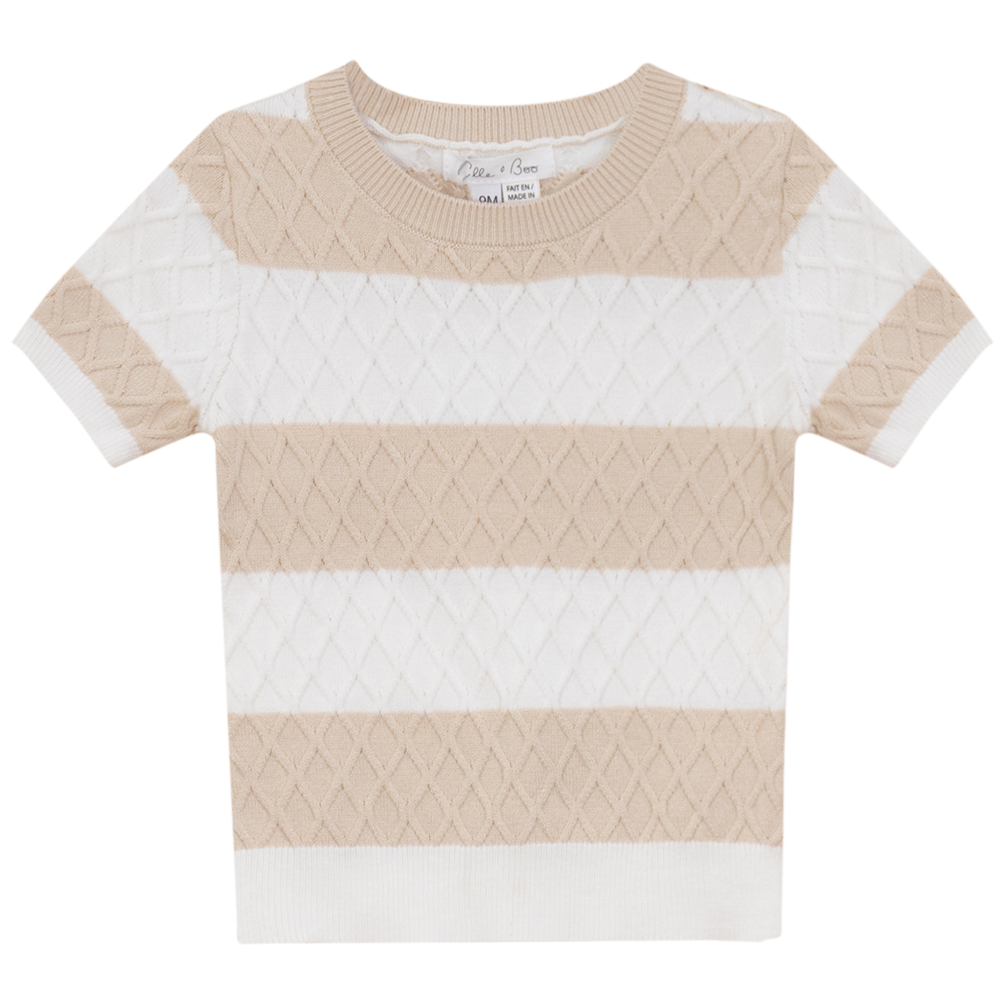 Honeycomb Stripe Knit Top Dark Almond White