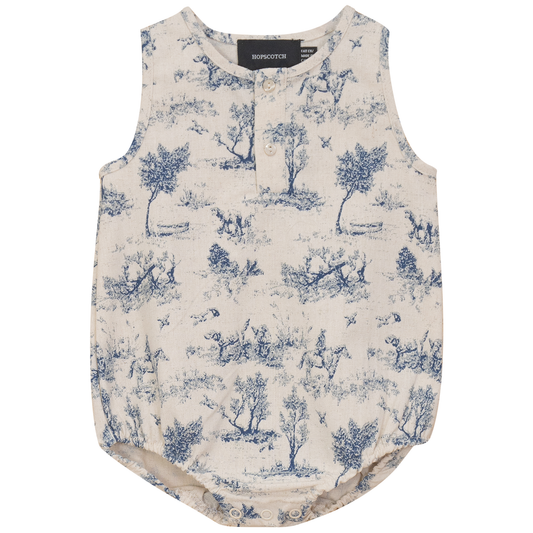 Tree Print Romper Indigo
