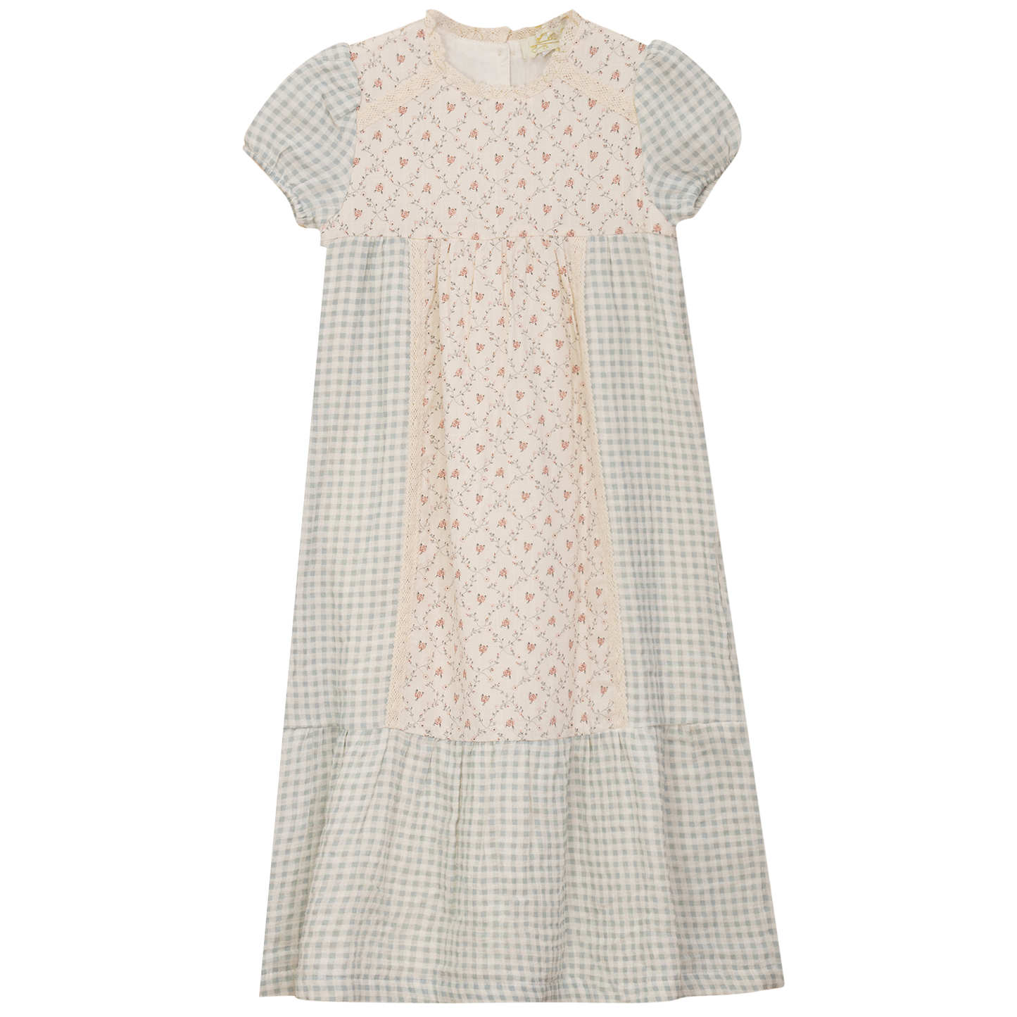 Maxi Dress with Lace Trim Blue Grey Pink