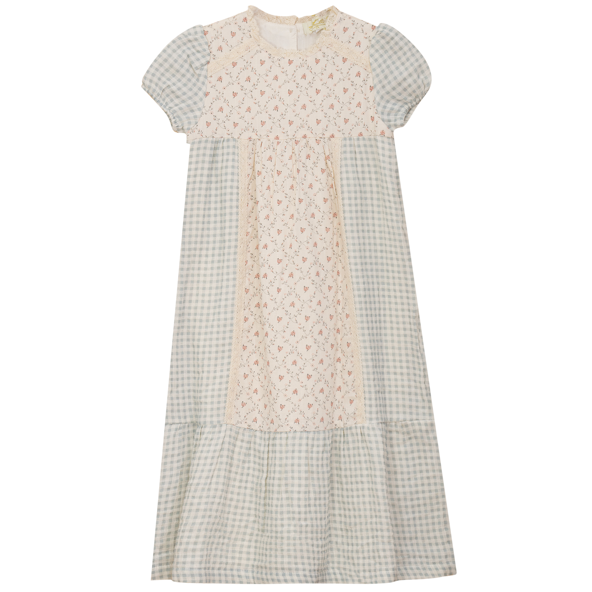 Maxi Dress with Lace Trim Blue Grey Pink