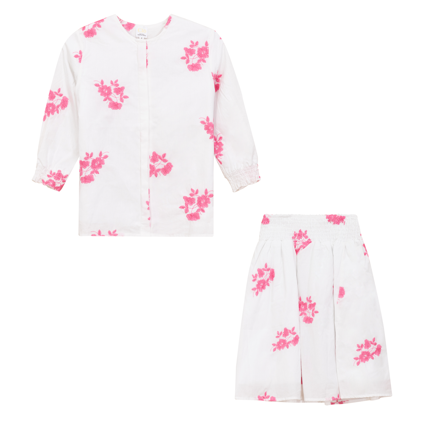 Flower Embroidered 2Pc Set Pink