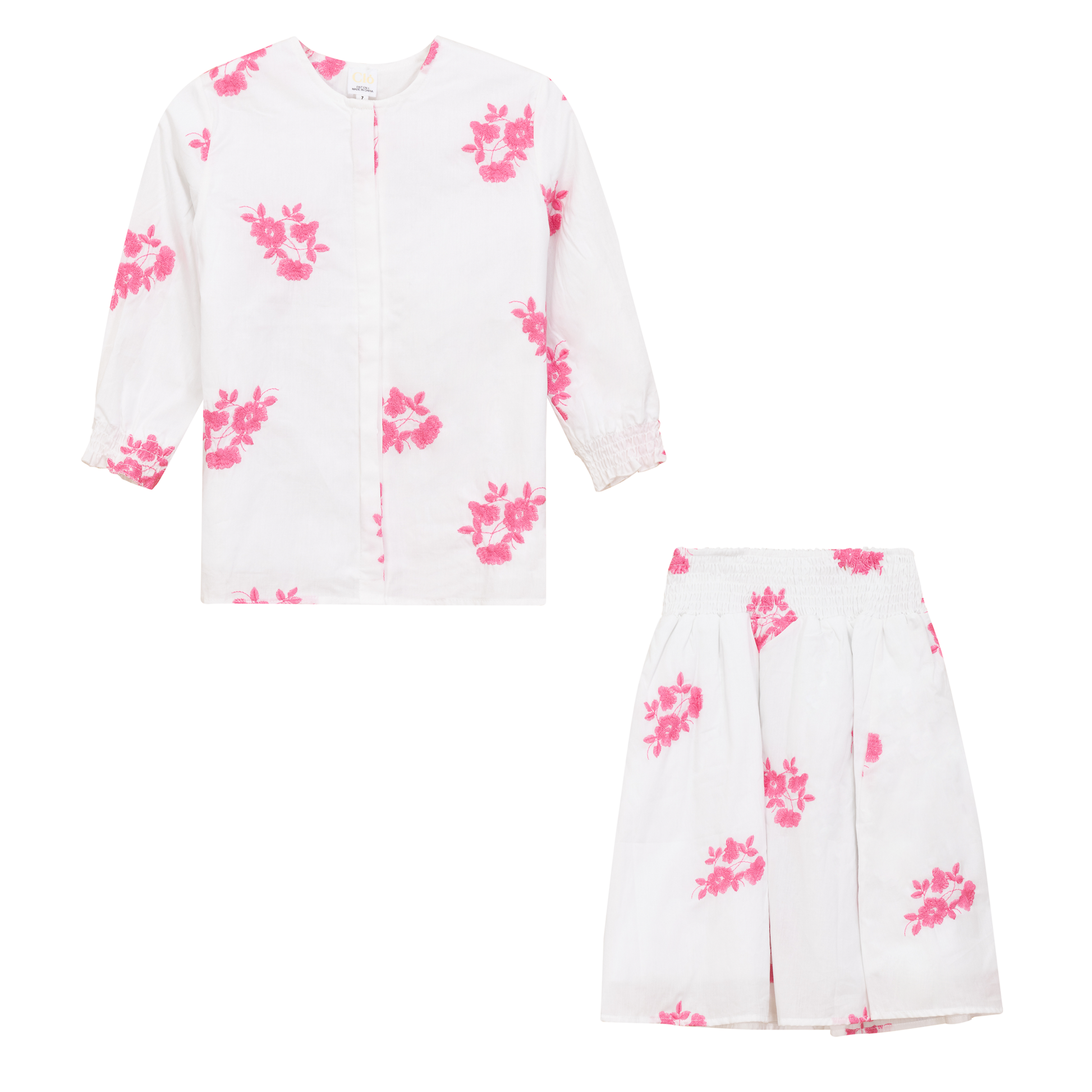 Flower Embroidered 2Pc Set Pink