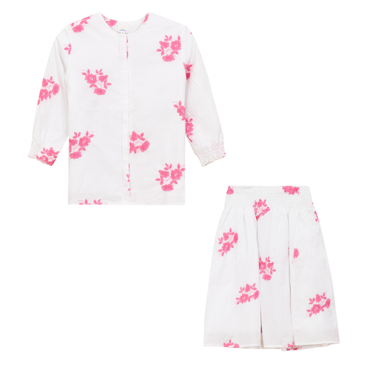 Flower Embroidered 2Pc Set Pink