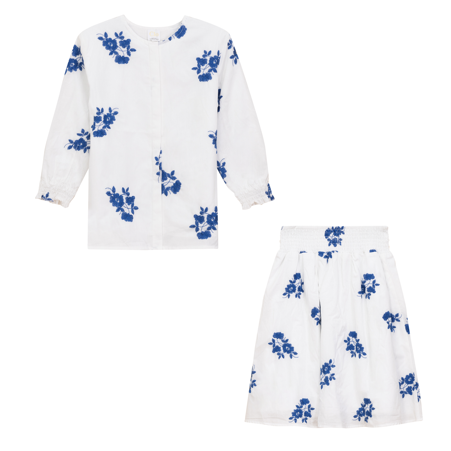 Flower Embroidered 2Pc Set Royal