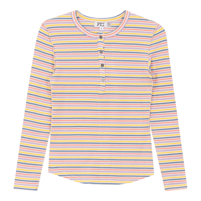 Multi Striped Ribbed Top Light Denim