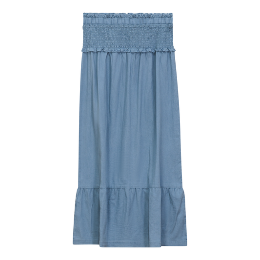 Denim Smoked Yoke Skirt Light Denim Wash