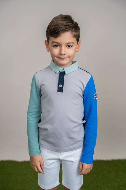 Woven Long Sleeve Contrast Polo