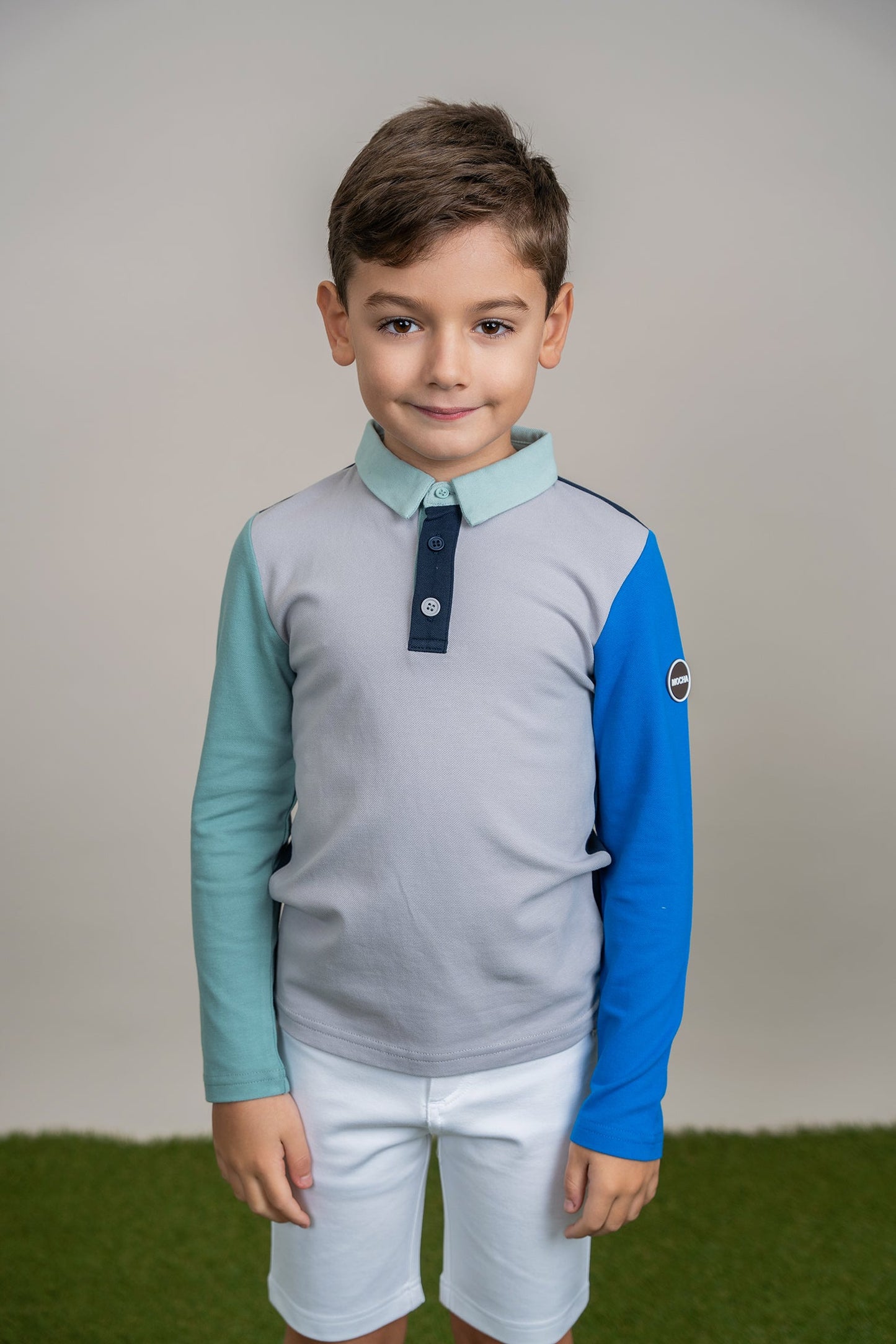 Woven Long Sleeve Contrast Polo