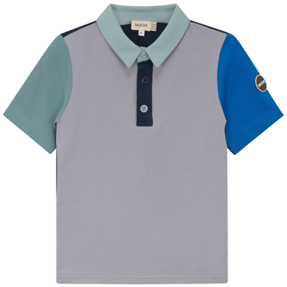 Woven Short sleeve Contrast Polo Navy Grey