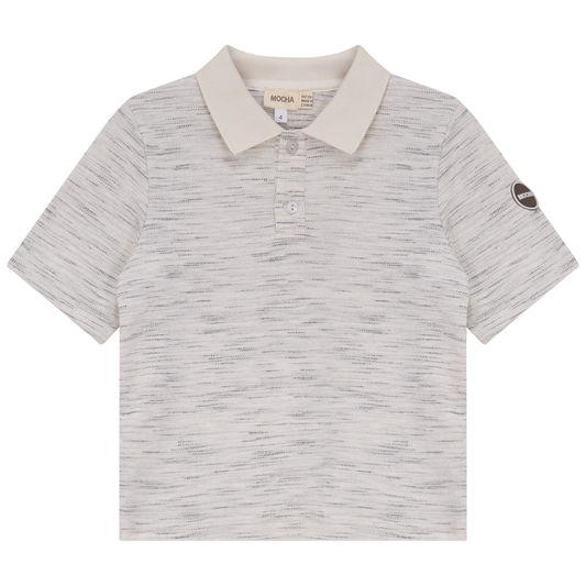 Woven Short Sleeve Polo Off White Black