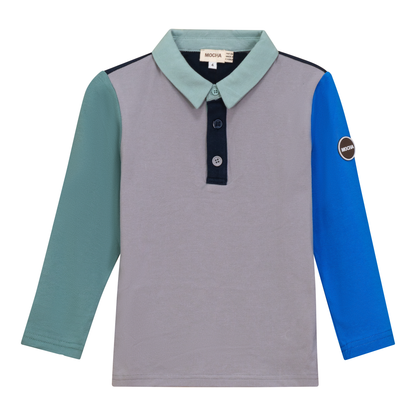 Woven Long Sleeve Contrast Polo Navy Grey
