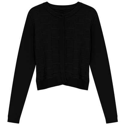 Pointelle Knit Crop Cardigan Black