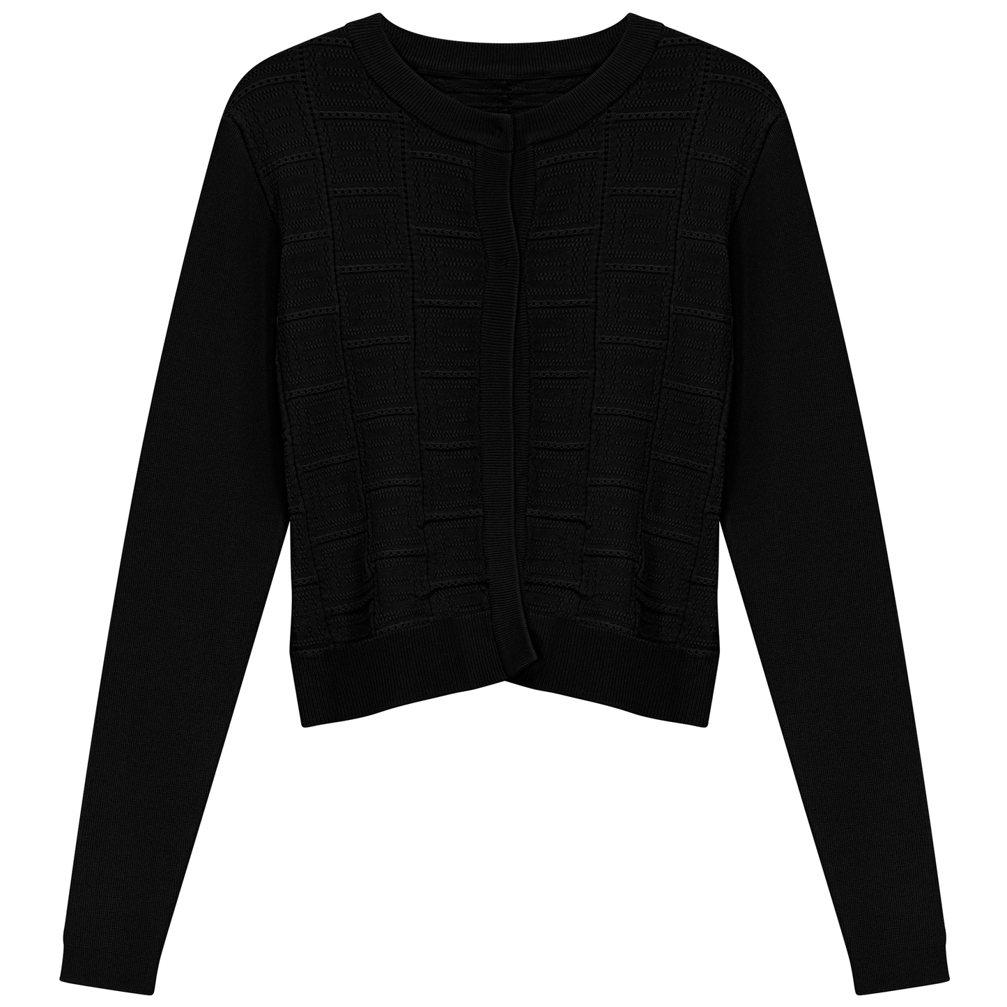 Pointelle Knit Crop Cardigan Black