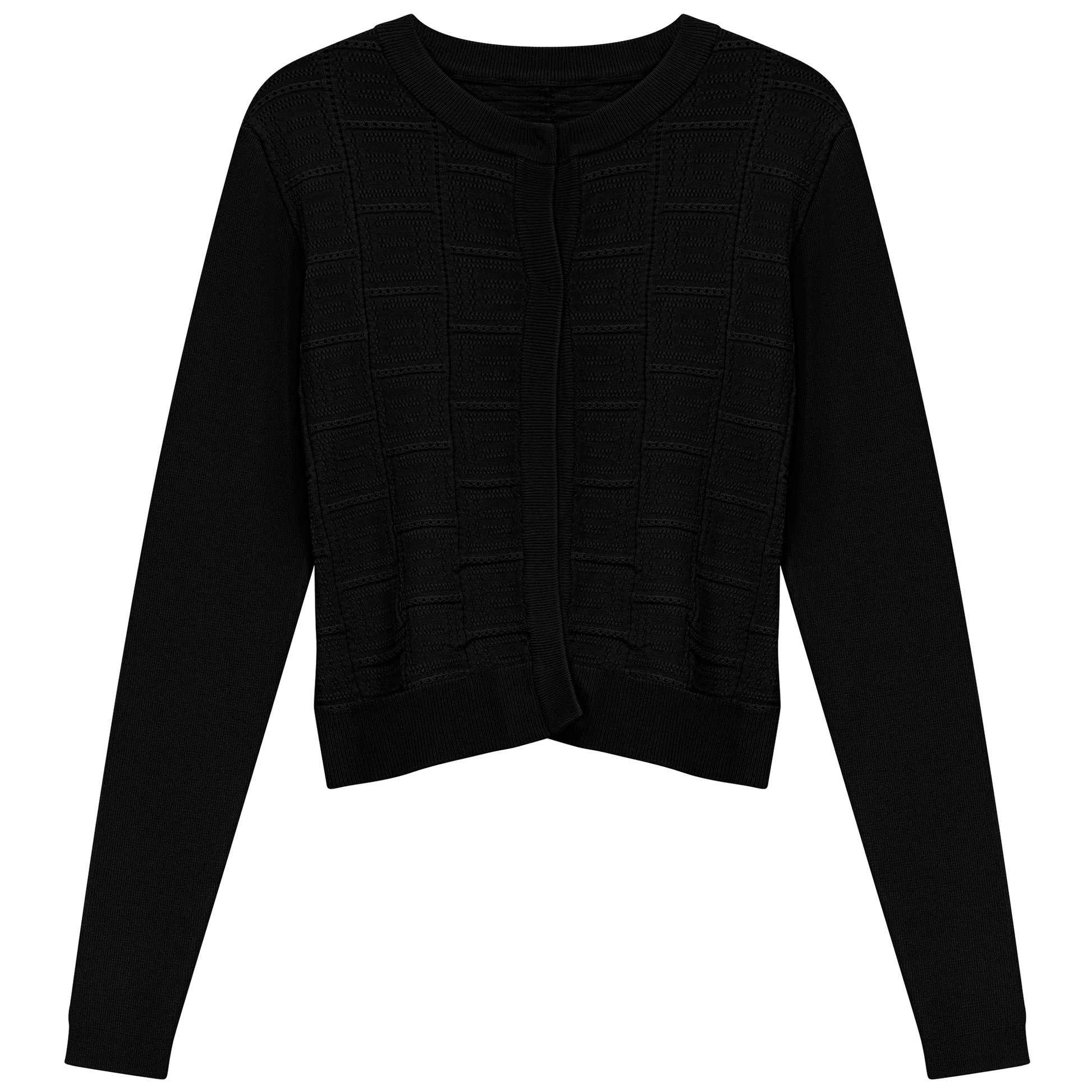 Pointelle Knit Crop Cardigan Black