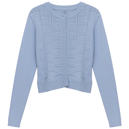 Pointelle Knit Crop Cardigan Blue