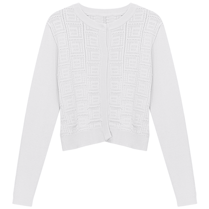 Pointelle Knit Crop Cardigan White