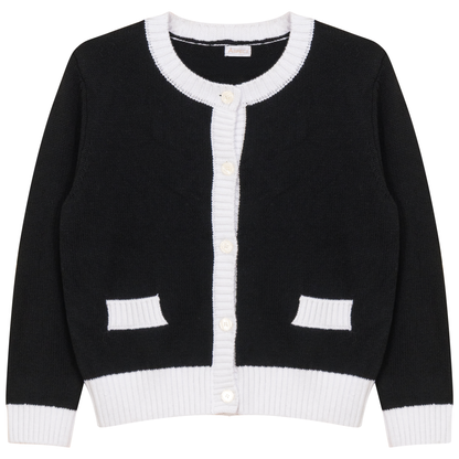 Contrast Trim Cardigan Black White