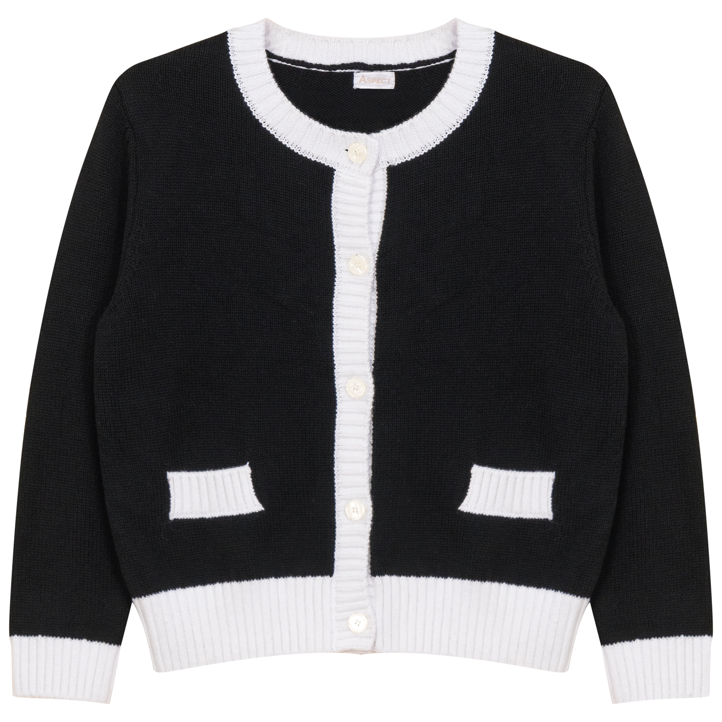 Contrast Trim Cardigan Black White