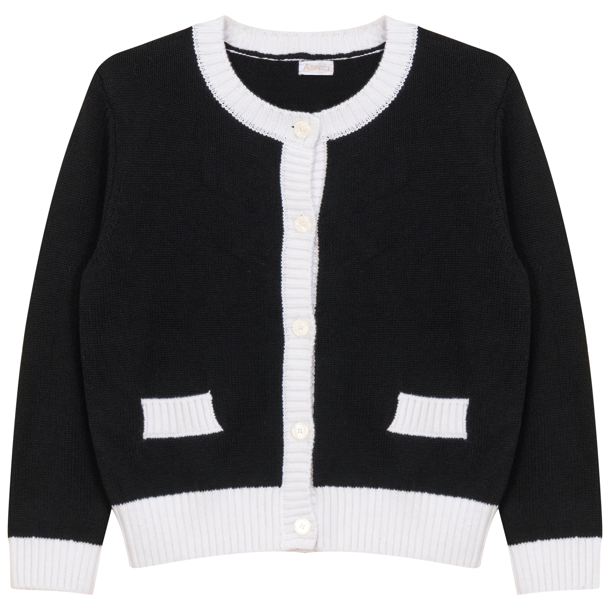 Contrast Trim Cardigan Black White