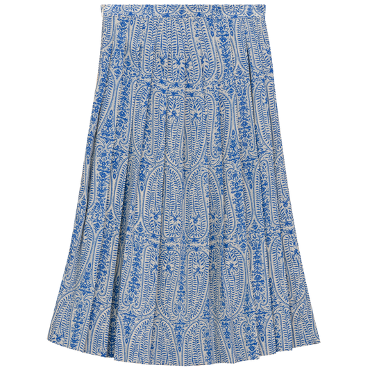 Paisley Print Pleated Skirt Royal