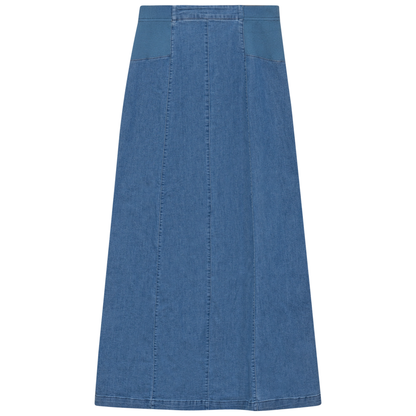 Stretch Denim Paneled Skirt Chambray Wash