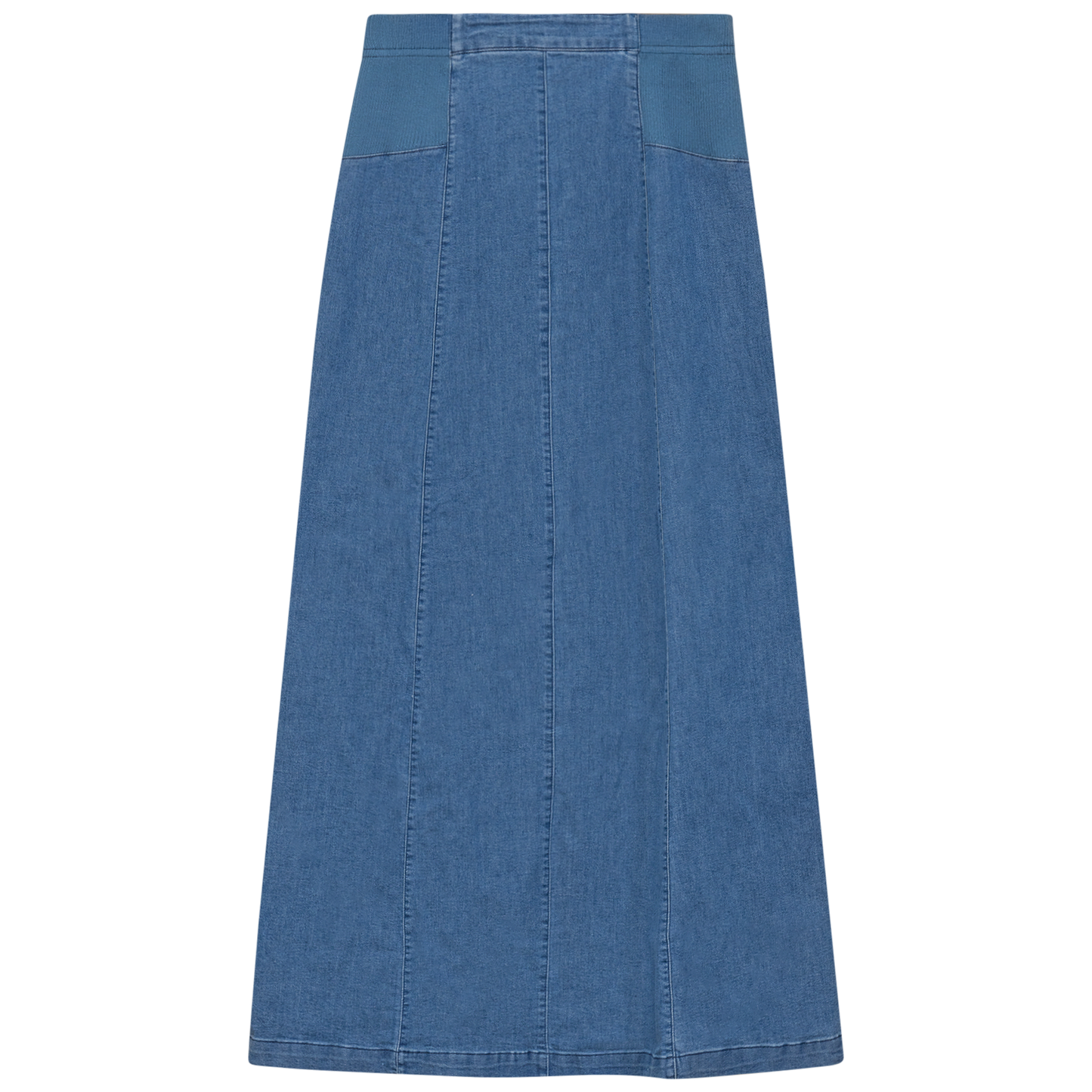 Stretch Denim Paneled Skirt Chambray Wash