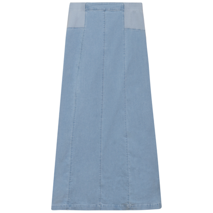 Stretch Denim Paneled Skirt Light Denim Wash