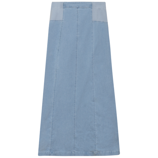 Stretch Denim Paneled Skirt Light Denim Wash