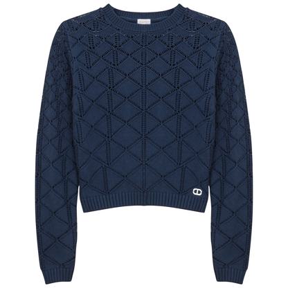 Knit Lace Textured Sweater Navy