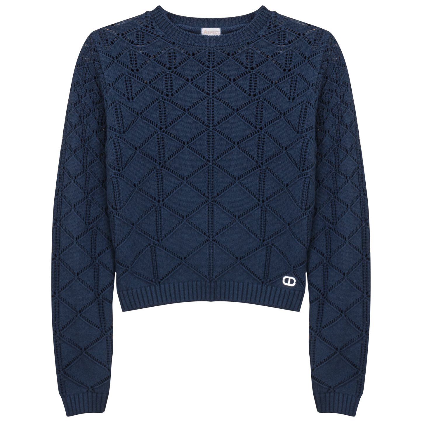 Knit Lace Textured Sweater Navy