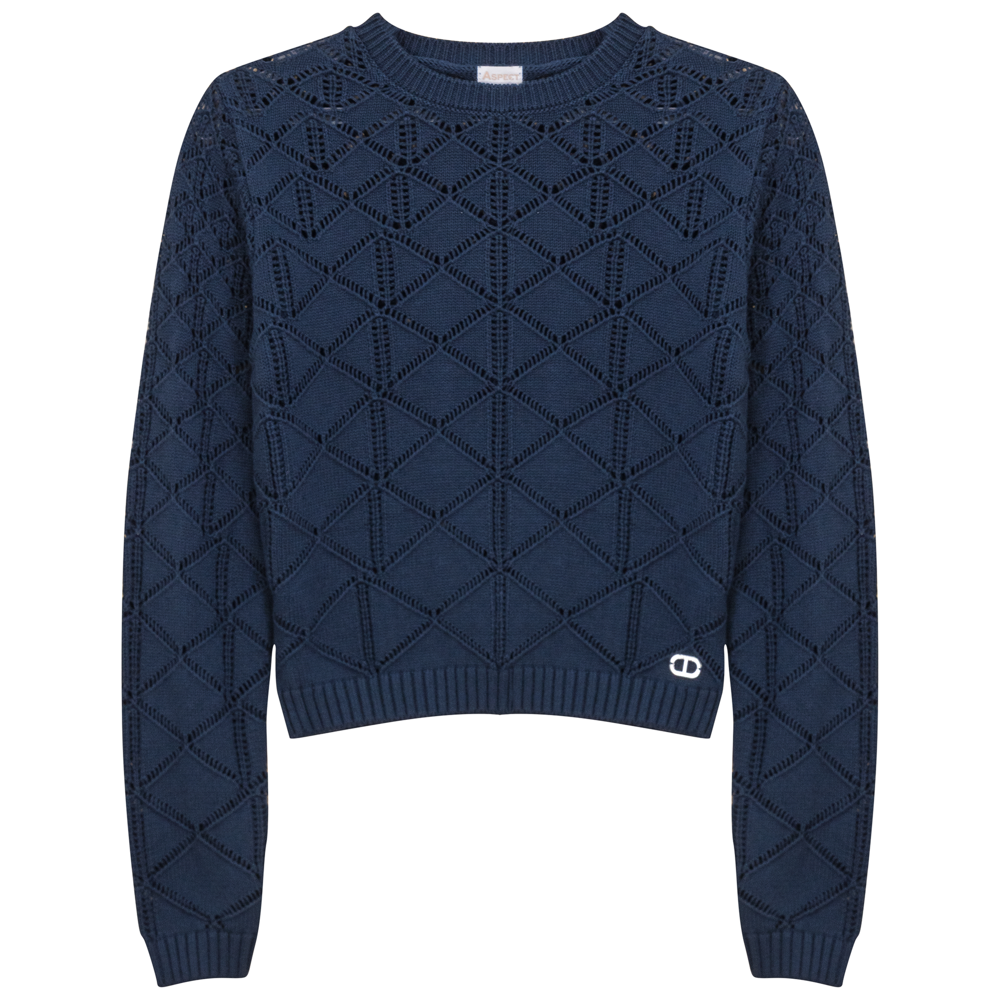 Knit Lace Textured Sweater Navy