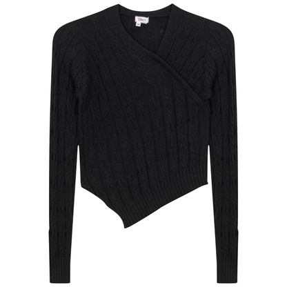 Cable Knit Asymmetric Top Black
