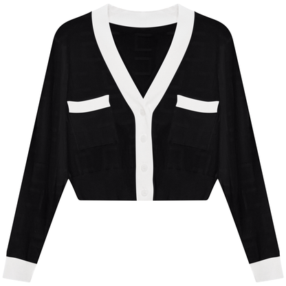 Knit Textured Cardigan Black White