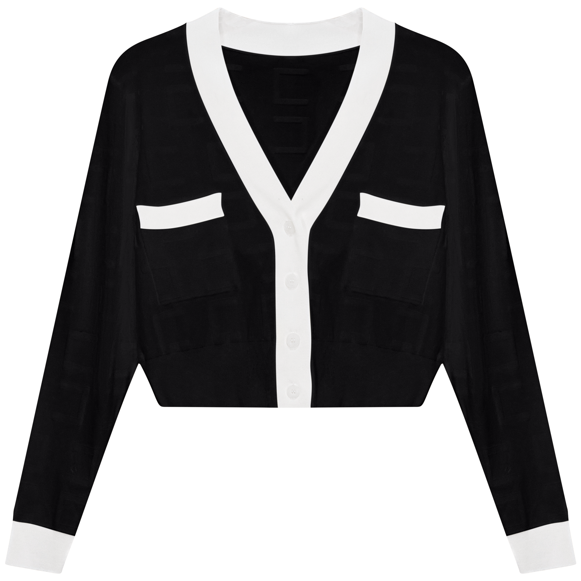 Knit Textured Cardigan Black White