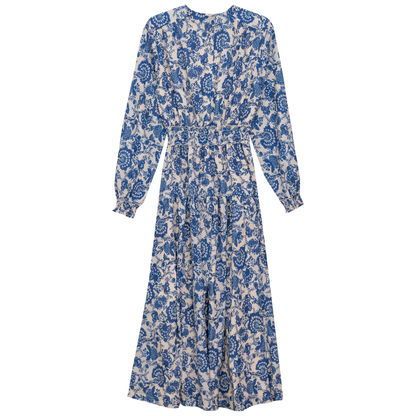 Woven Printed Midi Dress Blue
