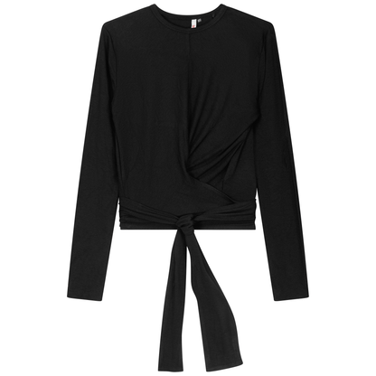 Ribbed Wrap Top Black