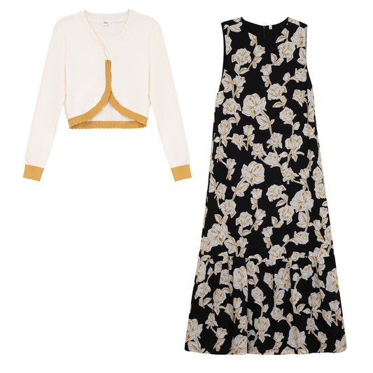 Jumper Set with Cardigan Mustard