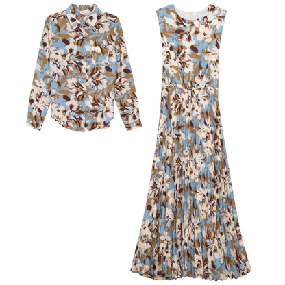 Pleated jumper with Blouse Set Blue