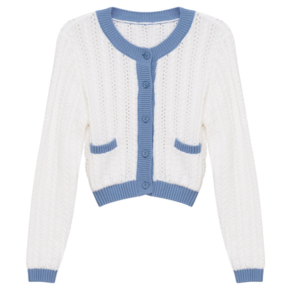 Textured Knit Cardigan Blue White