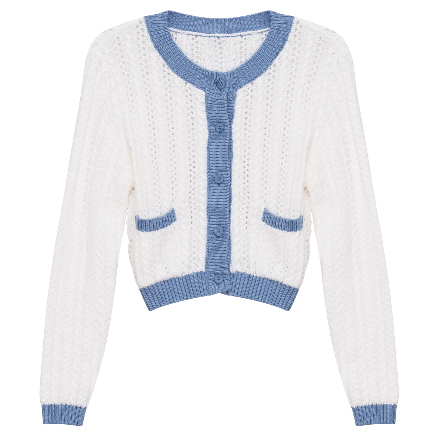 Textured Knit Cardigan Blue White