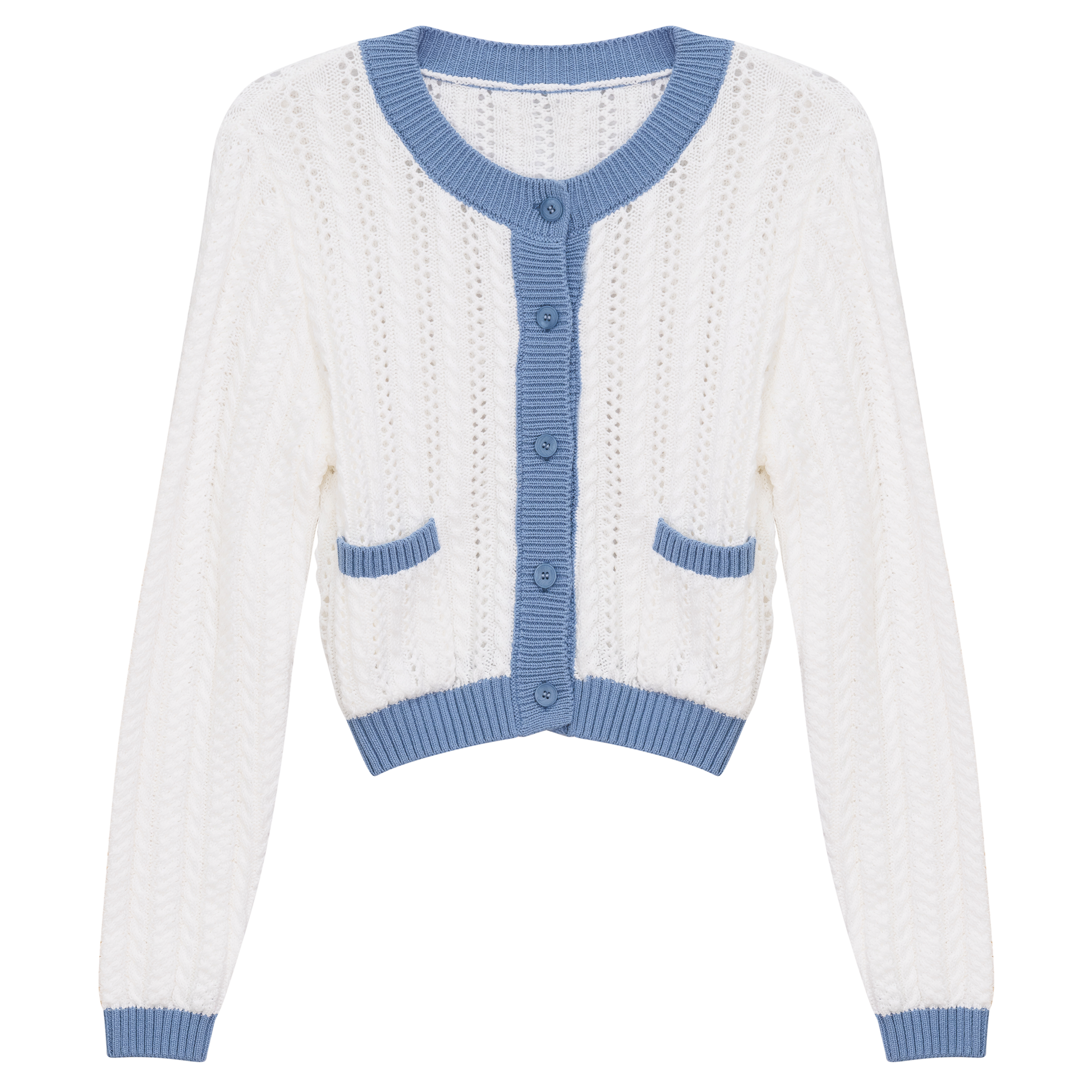 Textured Knit Cardigan Blue White