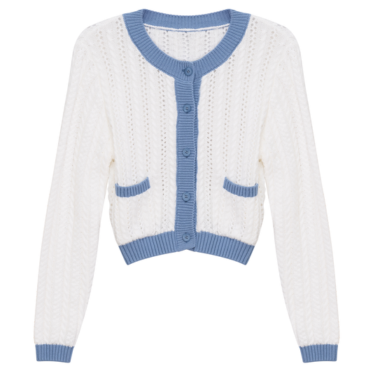 Textured Knit Cardigan Blue White