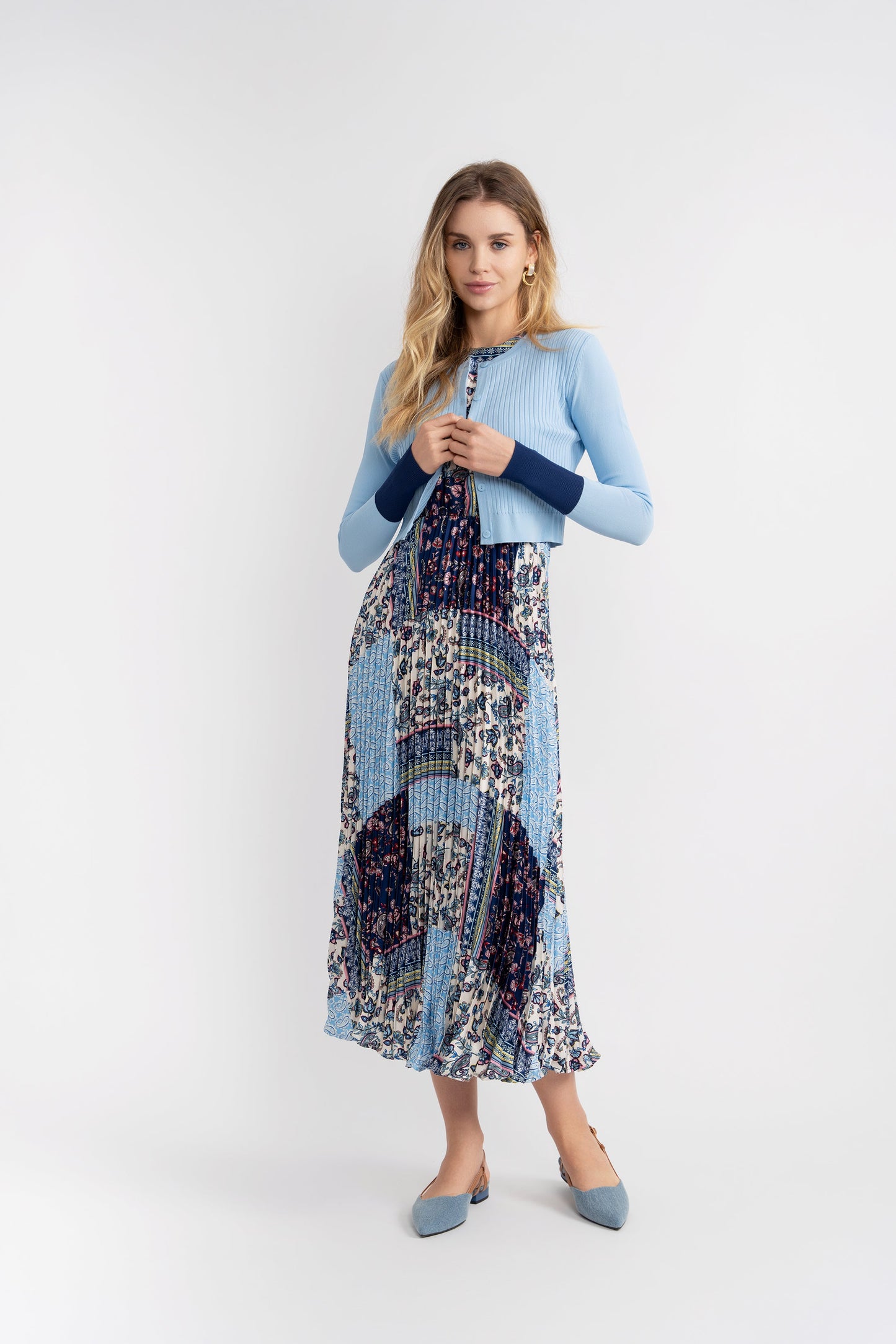 Pleated Jumper with Cardigan Set