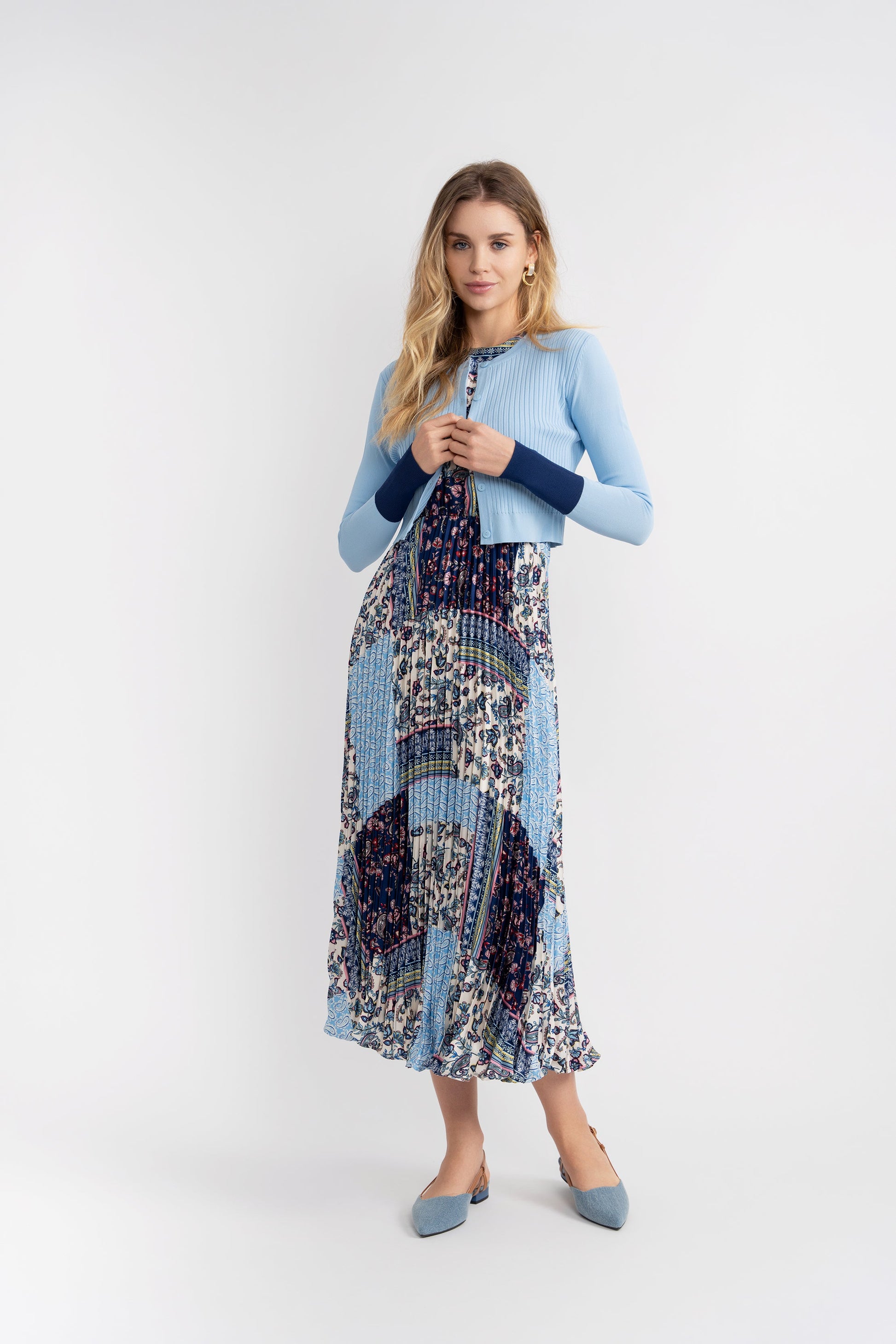 Pleated Jumper with Cardigan Set