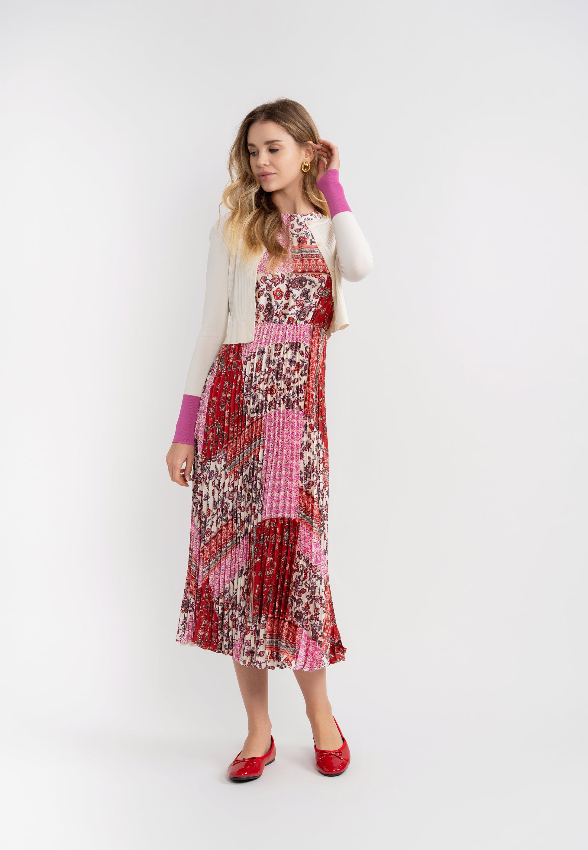 Pleated Jumper with Cardigan Set