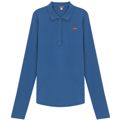 Fine Rib Polo Top Light Denim