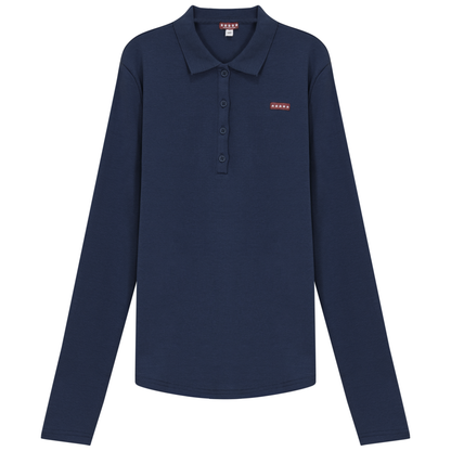 Fine Rib Polo Top Navy