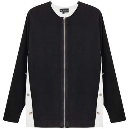 Maternity Knit Shirting Zipper Jacket Black White