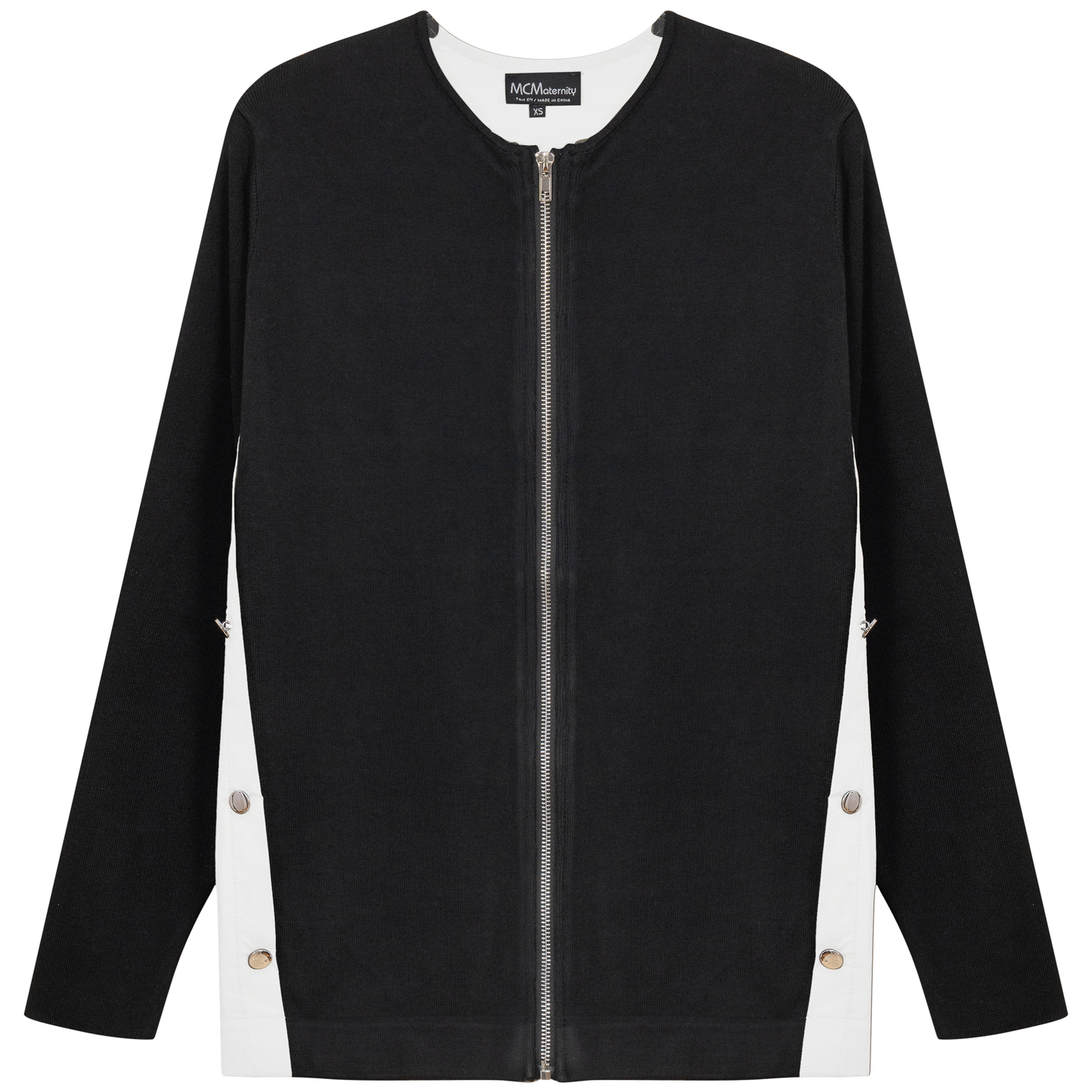 Maternity Knit Shirting Zipper Jacket Black White